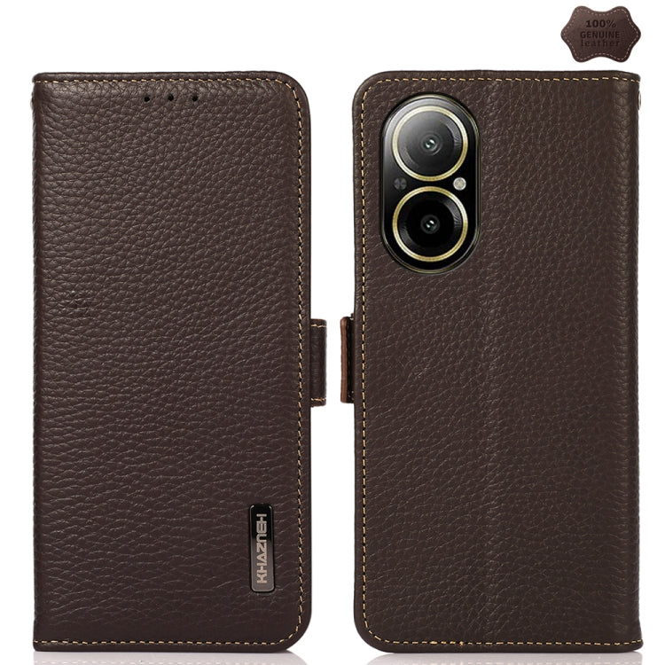 For Realme C67 4G KHAZNEH Side-Magnetic Litchi Genuine Leather RFID Phone Case(Brown) - Realme Cases by PMC TechLife | Online Shopping South Africa | PMC TechLife | Buy Now Pay Later Mobicred