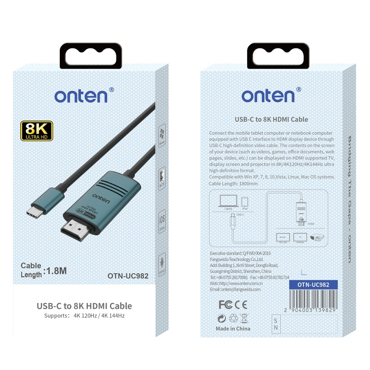 Onten UC982 8K 60Hz USB-C / Type-C to HDMI Video HD Conversion Cable(Pine Green) - Cable & Adapters by Onten | Online Shopping South Africa | PMC Jewellery | Buy Now Pay Later Mobicred