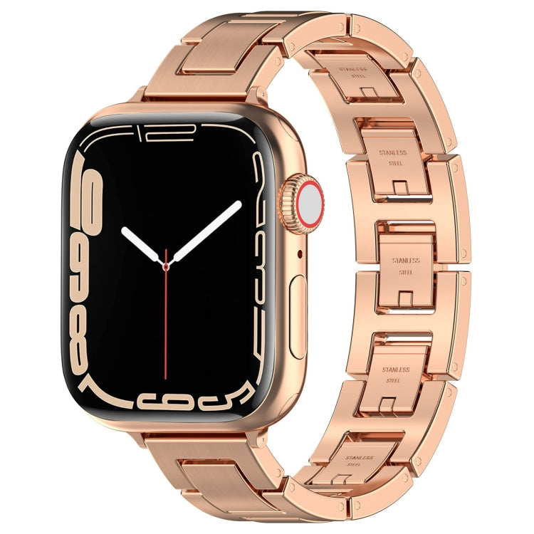 For Apple Watch Series 7 41mm H Slim Stainless Steel Watch Band(Rose Gold) - Watch Bands by PMC Jewellery | Online Shopping South Africa | PMC Jewellery