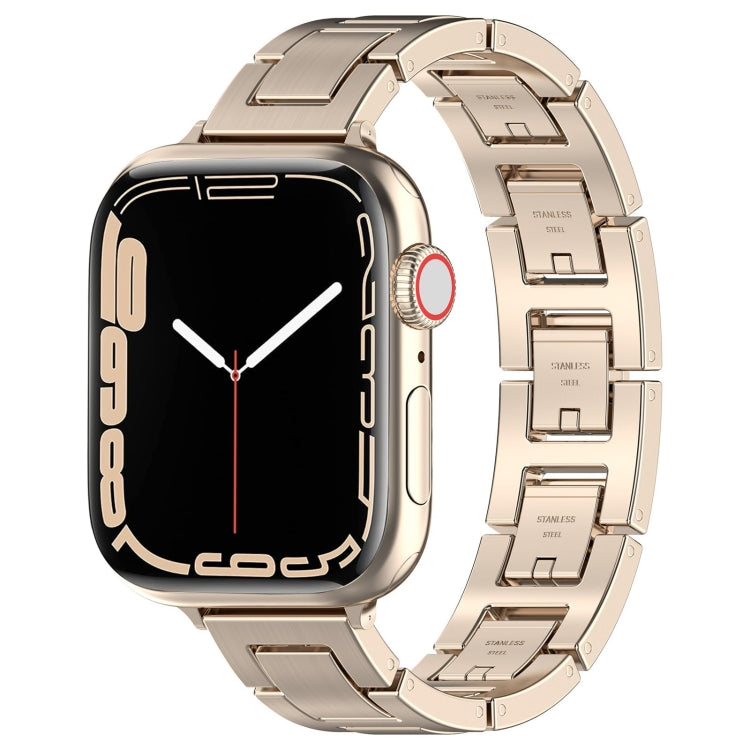 For Apple Watch Series 7 45mm H Slim Stainless Steel Watch Band(Starlight) - Watch Bands by PMC Jewellery | Online Shopping South Africa | PMC Jewellery