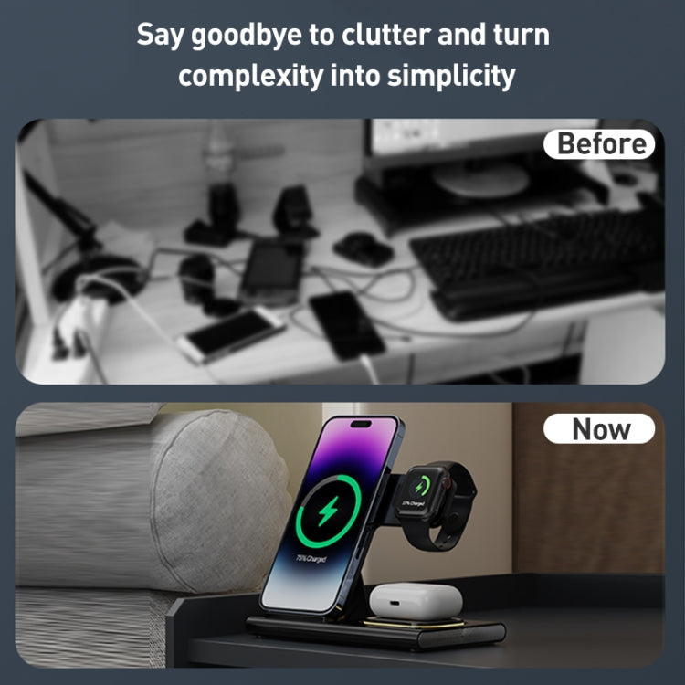 A80 3 in 1 15W Folding Wireless Charger(Black) - Wireless Charger by PMC Jewellery | Online Shopping South Africa | PMC Jewellery | Buy Now Pay Later Mobicred