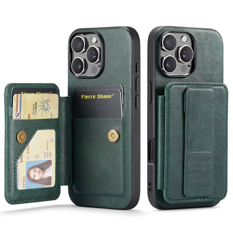 For iPhone 16 Pro Fierre Shann Oil Wax Cow Leather Card Holder Back Phone Case(Green) - iPhone 16 Pro Cases by FIERRE SHANN | Online Shopping South Africa | PMC Jewellery | Buy Now Pay Later Mobicred