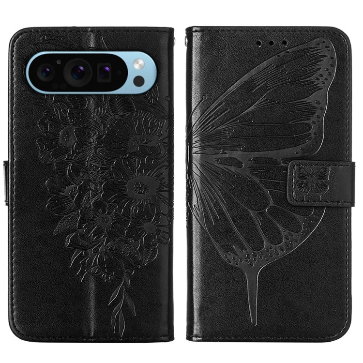 For Google Pixel 9 Embossed Butterfly Leather Phone Case(Black) - Google Cases by PMC TechLife | Online Shopping South Africa | PMC TechLife | Buy Now Pay Later Mobicred