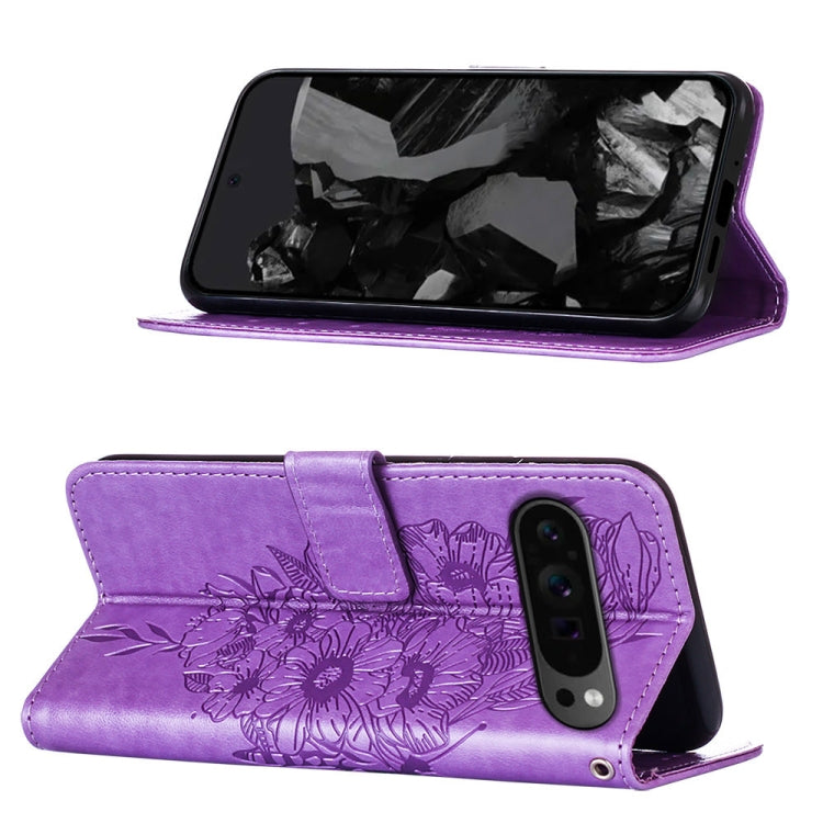 For Google Pixel 9 Pro Embossed Butterfly Leather Phone Case(Purple) - Google Cases by PMC Jewellery | Online Shopping South Africa | PMC Jewellery | Buy Now Pay Later Mobicred