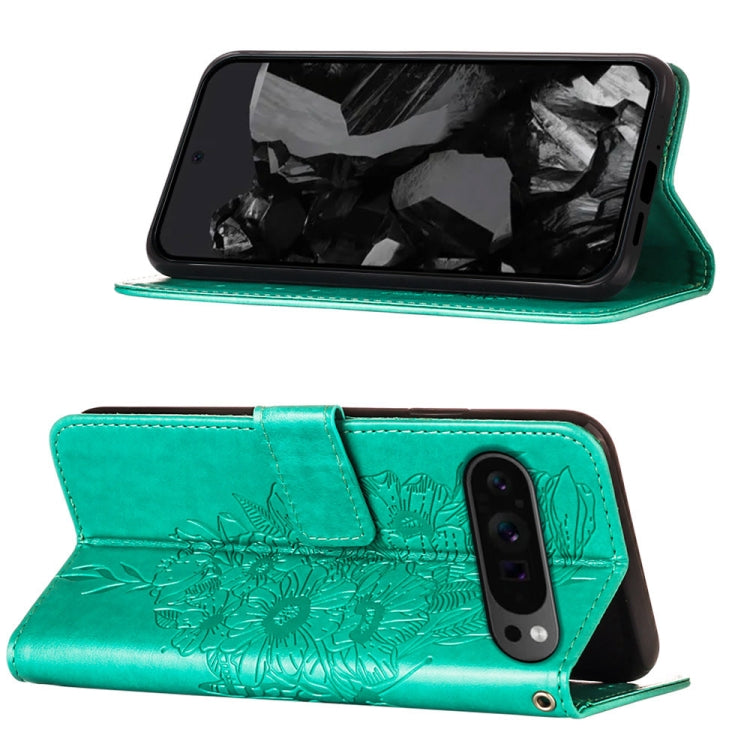 For Google Pixel 9 Pro Embossed Butterfly Leather Phone Case(Green) - Google Cases by PMC TechLife | Online Shopping South Africa | PMC TechLife | Buy Now Pay Later Mobicred