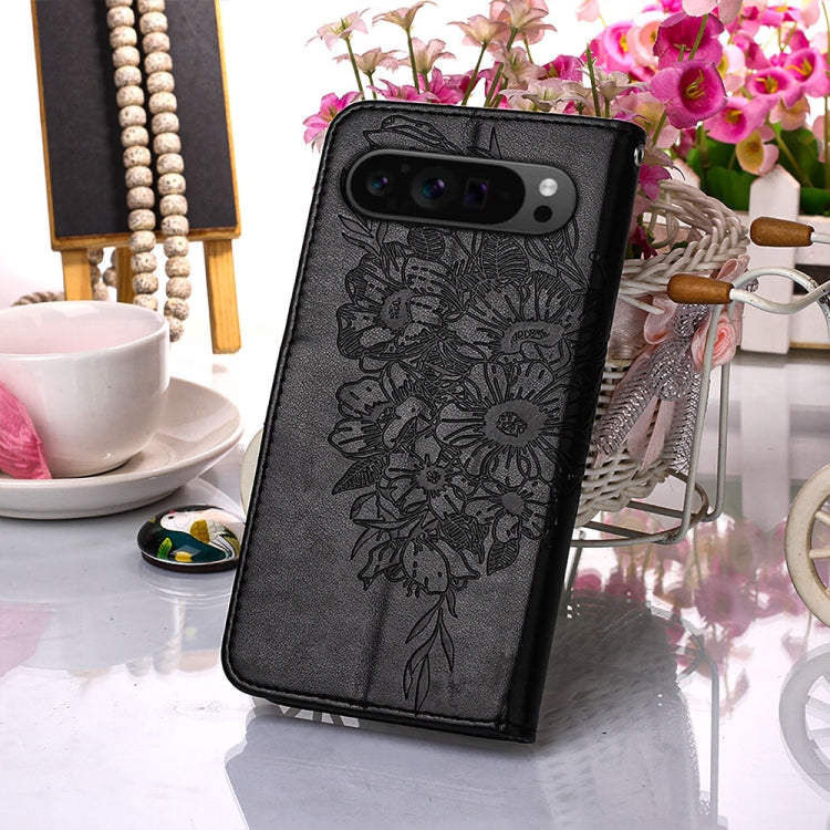 For Google Pixel 9 Pro Embossed Butterfly Leather Phone Case(Black) - Google Cases by PMC TechLife | Online Shopping South Africa | PMC TechLife | Buy Now Pay Later Mobicred
