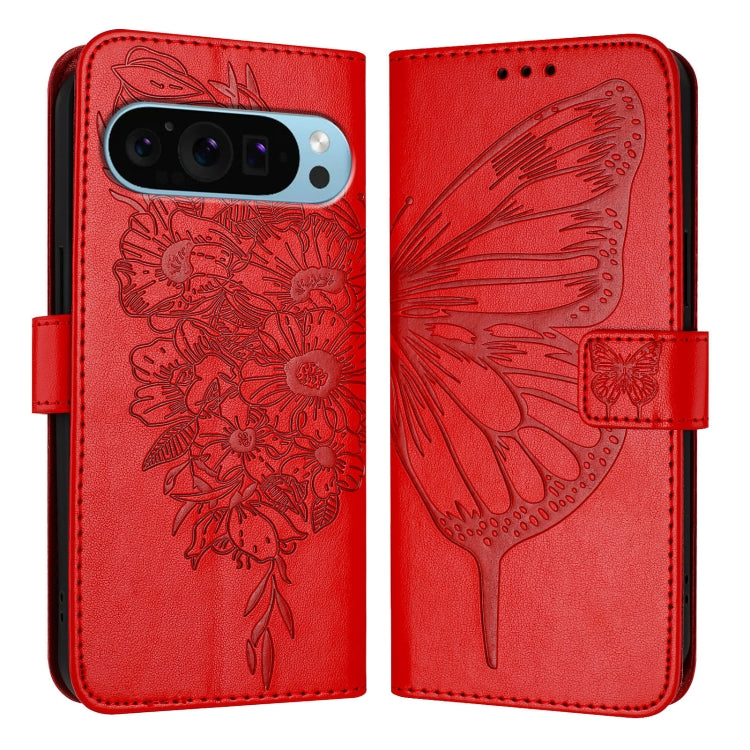For Google Pixel 9 Pro XL Embossed Butterfly Leather Phone Case(Red) - Google Cases by PMC TechLife | Online Shopping South Africa | PMC TechLife | Buy Now Pay Later Mobicred