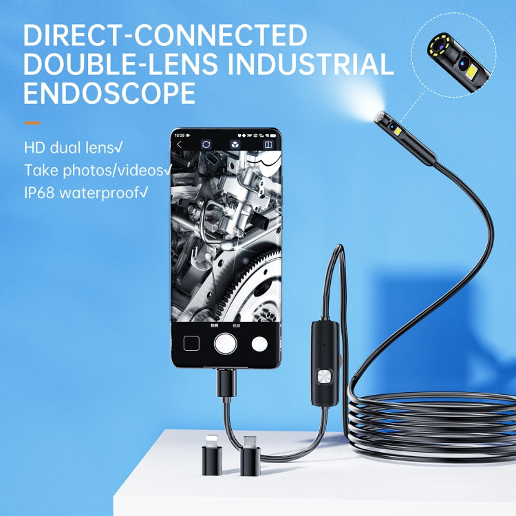 AN112 8mm Double Lenses HD Industry Endoscope Type-C + Micro USB + 8 Pin Connection, Length:1m Soft Tube - free shipping - PMC TechLife - Order now!