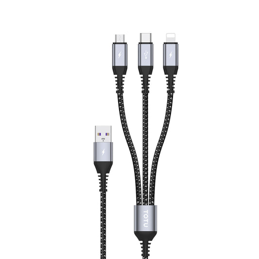 TOTU CB-5-3 3 in 1 17.5W USB to 8 Pin+Micro USB+USB-C/Type-C Multifunctional Data Cable, Length: 1.2m(Grey) - Multifunction Cable by TOTUDESIGN | Online Shopping South Africa | PMC Jewellery | Buy Now Pay Later Mobicred