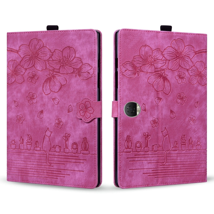 For Honor Pad 9 Cartoon Sakura Cat Embossed Leather Tablet Case(Rose Red) - Honor by PMC TechLife | Online Shopping South Africa | PMC TechLife | Buy Now Pay Later Mobicred
