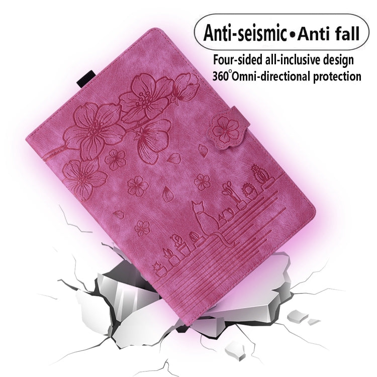 For Honor Pad 9 Cartoon Sakura Cat Embossed Leather Tablet Case(Rose Red) - Honor by PMC TechLife | Online Shopping South Africa | PMC TechLife | Buy Now Pay Later Mobicred