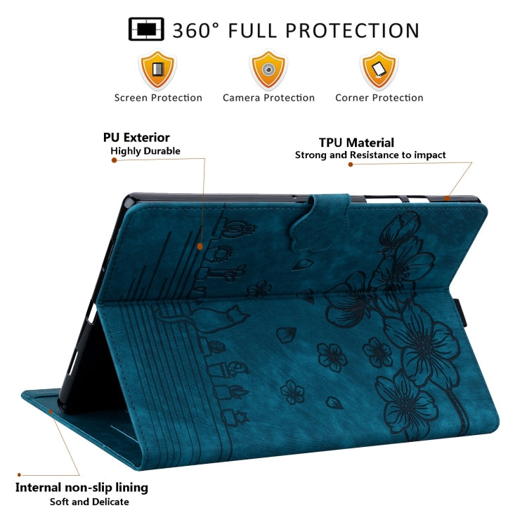 For Honor Pad 9 Cartoon Sakura Cat Embossed Leather Tablet Case(Blue) - Honor by PMC TechLife | Online Shopping South Africa | PMC TechLife | Buy Now Pay Later Mobicred