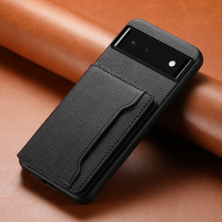 For Google Pixel 6 Calf Texture Card Bag Design Full Coverage Phone Case(Black) - Google Cases by PMC TechLife | Online Shopping South Africa | PMC TechLife | Buy Now Pay Later Mobicred