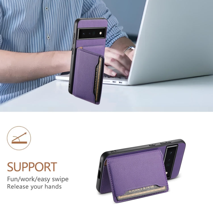 For Google Pixel 6 Pro Calf Texture Card Bag Design Full Coverage Phone Case(Purple) - Google Cases by PMC TechLife | Online Shopping South Africa | PMC TechLife | Buy Now Pay Later Mobicred