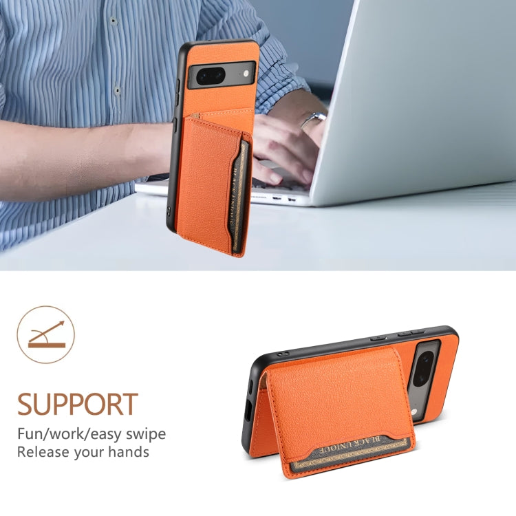 For Google Pixel 7 5G Calf Texture Card Bag Design Full Coverage Phone Case(Orange) - Google Cases by PMC TechLife | Online Shopping South Africa | PMC TechLife | Buy Now Pay Later Mobicred
