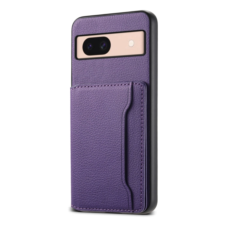 For Google Pixel 8a Calf Texture Card Bag Design Full Coverage Phone Case(Purple) - Google Cases by PMC Jewellery | Online Shopping South Africa | PMC Jewellery | Buy Now Pay Later Mobicred