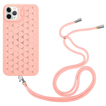 For iPhone 15 Pro Honeycomb Radiating Lens Holder Magsafe Phone Case with Lanyard(Pink) - iPhone 15 Pro Cases by PMC Jewellery | Online Shopping South Africa | PMC Jewellery