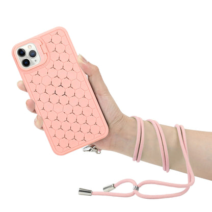 For iPhone 15 Pro Honeycomb Radiating Lens Holder Magsafe Phone Case with Lanyard(Pink) - iPhone 15 Pro Cases by PMC Jewellery | Online Shopping South Africa | PMC Jewellery