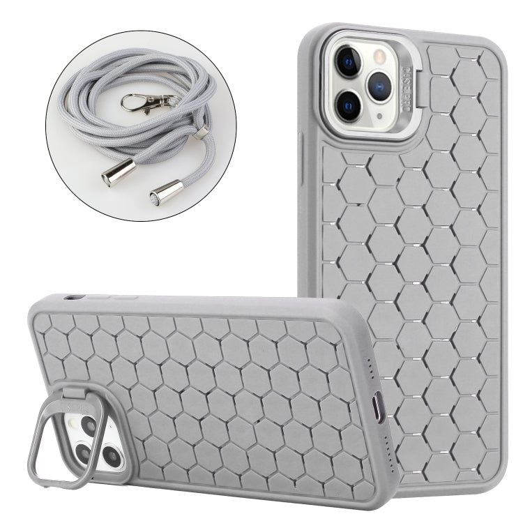 For iPhone 14 Pro Honeycomb Radiating Lens Holder Magsafe Phone Case with Lanyard(Grey) - iPhone 14 Pro Cases by PMC Jewellery | Online Shopping South Africa | PMC Jewellery