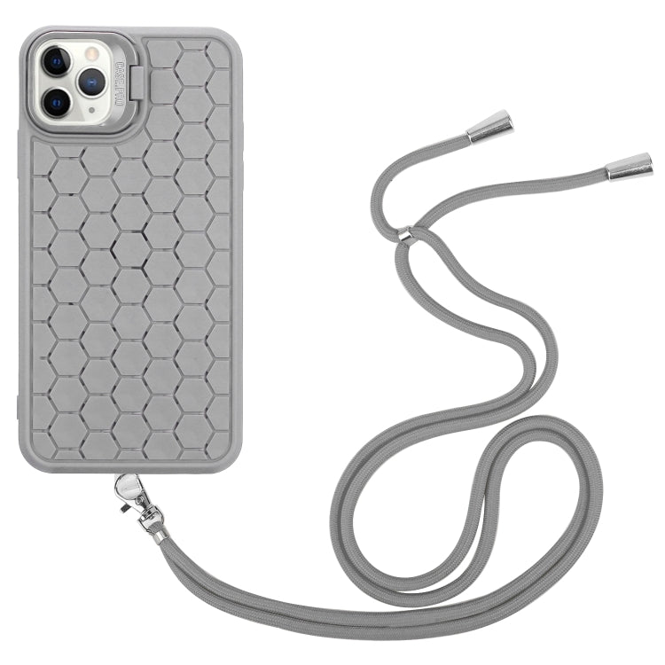 For iPhone 14 Pro Max Honeycomb Radiating Lens Holder Magsafe Phone Case with Lanyard(Grey) - iPhone 14 Pro Max Cases by PMC Jewellery | Online Shopping South Africa | PMC Jewellery