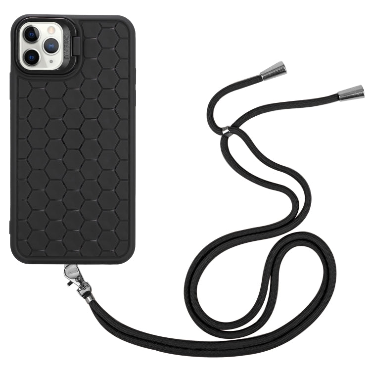 For iPhone 13 Pro Max Honeycomb Radiating Lens Holder Magsafe Phone Case with Lanyard(Black) - iPhone 13 Pro Max Cases by PMC Jewellery | Online Shopping South Africa | PMC Jewellery