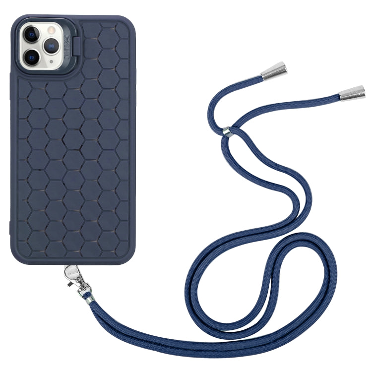 For iPhone 11 Pro Max Honeycomb Radiating Lens Holder Magsafe Phone Case with Lanyard(Blue) - iPhone 11 Pro Max Cases by PMC Jewellery | Online Shopping South Africa | PMC Jewellery