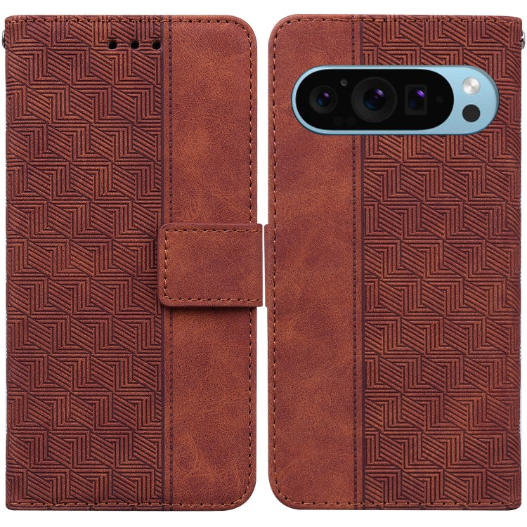 For Google Pixel 9 Geometric Embossed Leather Phone Case(Brown) - Google Cases by PMC TechLife | Online Shopping South Africa | PMC TechLife | Buy Now Pay Later Mobicred