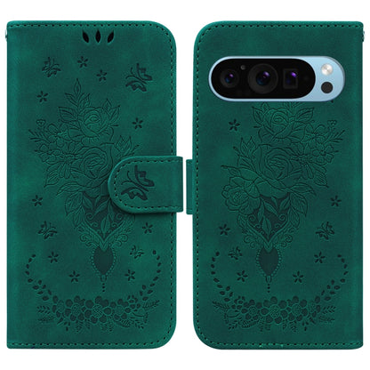 For Google Pixel 9 Pro Butterfly Rose Embossed Leather Phone Case(Green) - Google Cases by PMC Jewellery | Online Shopping South Africa | PMC Jewellery | Buy Now Pay Later Mobicred