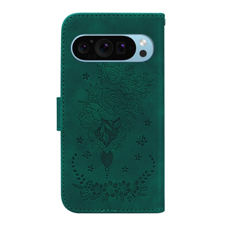 For Google Pixel 9 Pro Butterfly Rose Embossed Leather Phone Case(Green) - Google Cases by PMC Jewellery | Online Shopping South Africa | PMC Jewellery | Buy Now Pay Later Mobicred