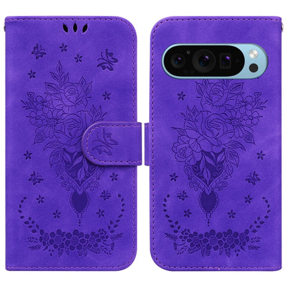 For Google Pixel 9 Pro Butterfly Rose Embossed Leather Phone Case(Purple) - Google Cases by PMC Jewellery | Online Shopping South Africa | PMC Jewellery | Buy Now Pay Later Mobicred