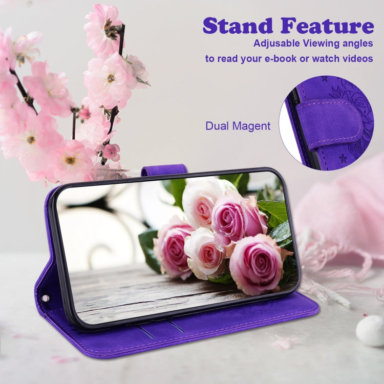 For Google Pixel 9 Pro Butterfly Rose Embossed Leather Phone Case(Purple) - Google Cases by PMC TechLife | Online Shopping South Africa | PMC TechLife | Buy Now Pay Later Mobicred