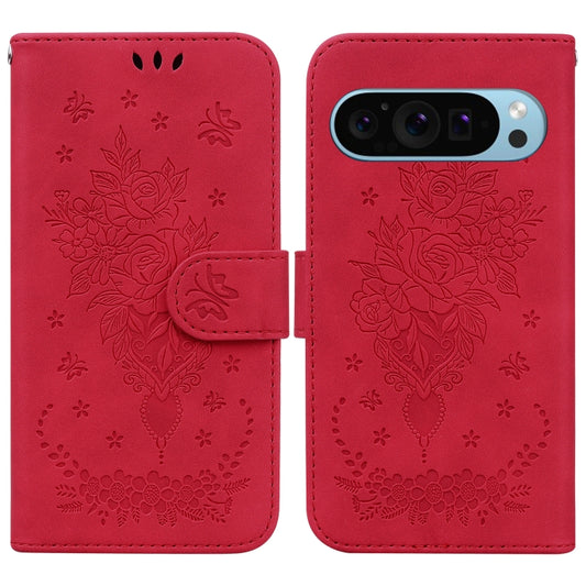 For Google Pixel 9 Butterfly Rose Embossed Leather Phone Case(Red) - Google Cases by PMC Jewellery | Online Shopping South Africa | PMC Jewellery | Buy Now Pay Later Mobicred