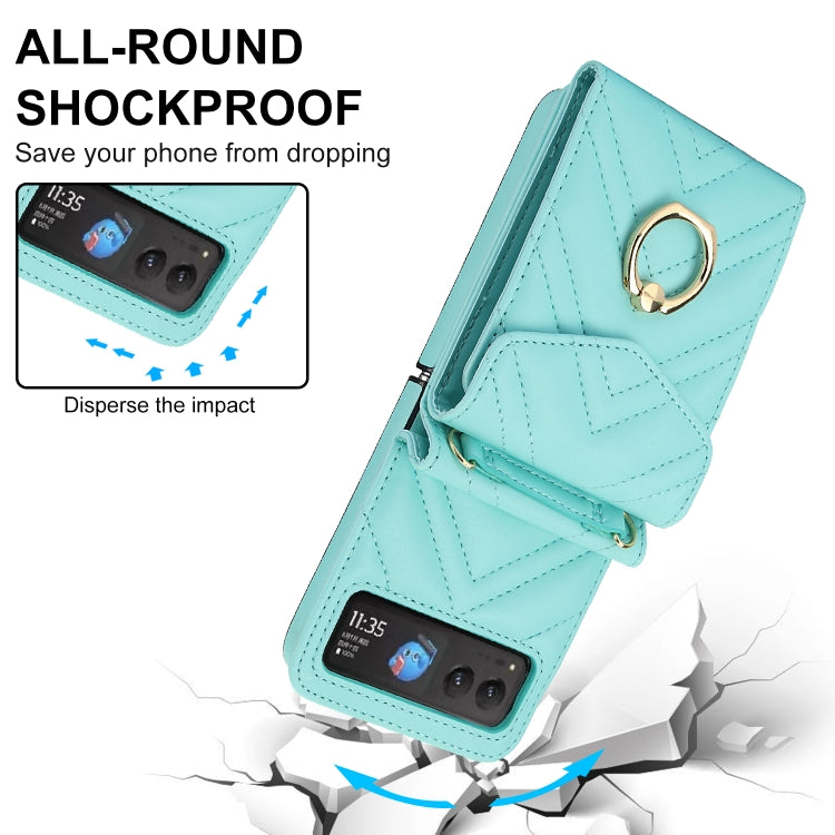 For Motorola Razr 40 V-shaped RFID Card Slot Phone Case with Ring Holder(Green) - Motorola Cases by PMC TechLife | Online Shopping South Africa | PMC TechLife | Buy Now Pay Later Mobicred