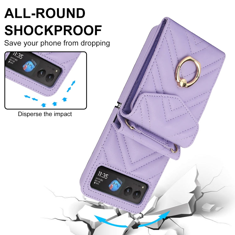 For Motorola Razr 40 V-shaped RFID Card Slot Phone Case with Ring Holder(Purple) - Motorola Cases by PMC TechLife | Online Shopping South Africa | PMC TechLife | Buy Now Pay Later Mobicred