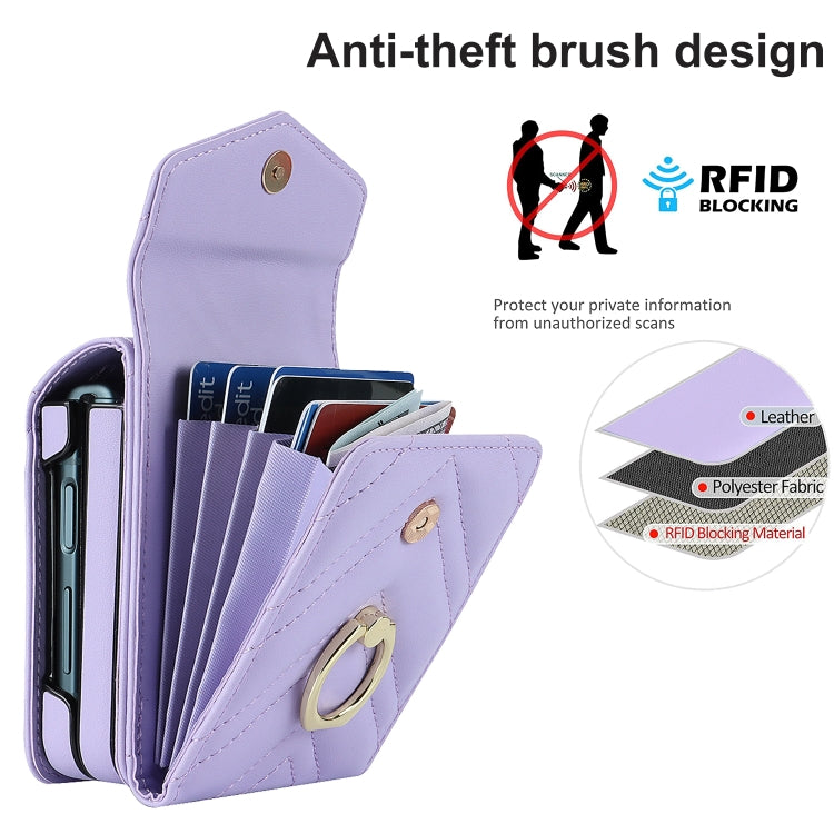 For Motorola Razr 40 V-shaped RFID Card Slot Phone Case with Ring Holder(Purple) - Motorola Cases by PMC TechLife | Online Shopping South Africa | PMC TechLife | Buy Now Pay Later Mobicred