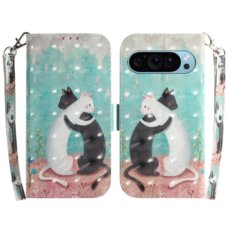 For Google Pixel 9 3D Colored Horizontal Flip Leather Phone Case(Black White Cat) - Google Cases by PMC Jewellery | Online Shopping South Africa | PMC Jewellery | Buy Now Pay Later Mobicred