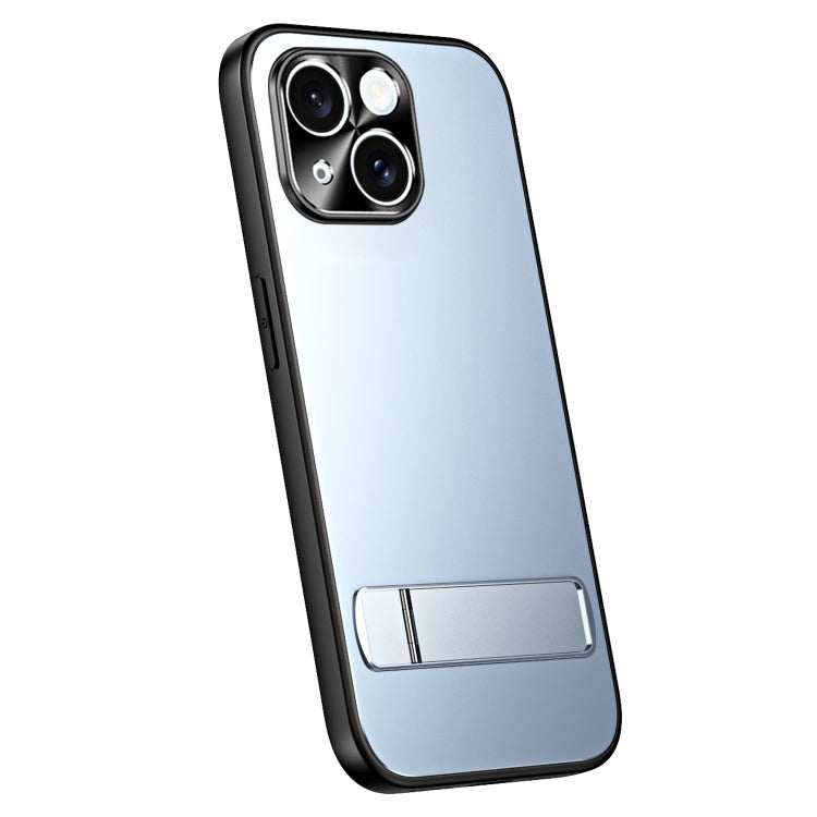 For iPhone 15 R-JUST RJ-61 Electroplating Frosted TPU + PC Phone Case with Holder(Blue) - iPhone 15 Cases by R-JUST | Online Shopping South Africa | PMC TechLife