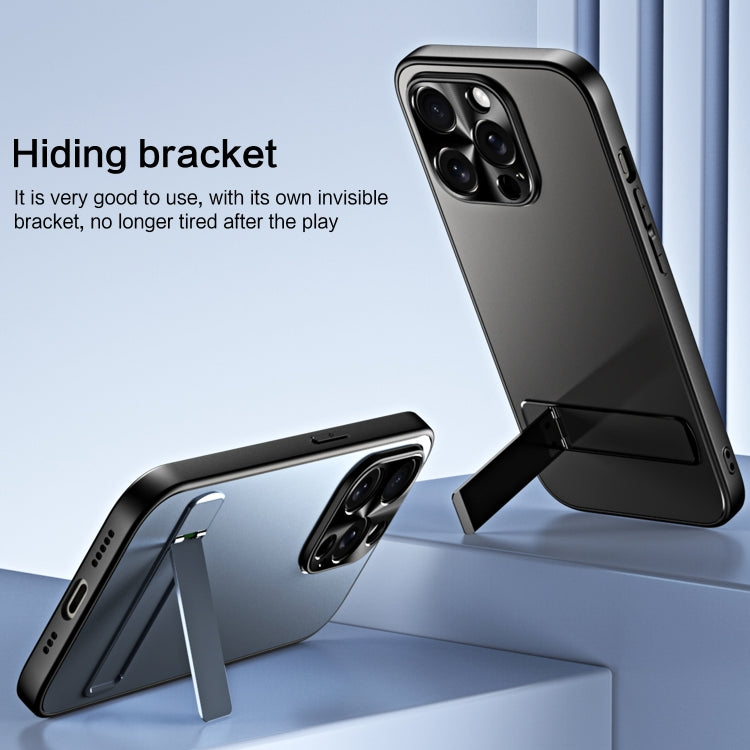 For iPhone 15 R-JUST RJ-61 Electroplating Frosted TPU + PC Phone Case with Holder(Silver) - iPhone 15 Cases by R-JUST | Online Shopping South Africa | PMC TechLife | Buy Now Pay Later Mobicred