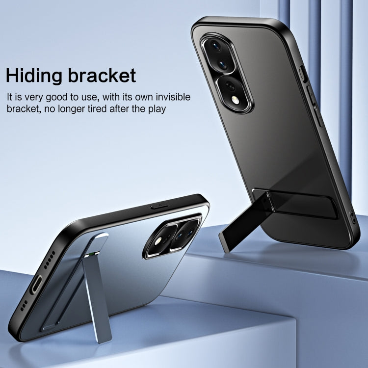 For Honor 80 R-JUST RJ-61 Electroplating Frosted TPU + PC Phone Case with Holder(Blue) - Honor Cases by R-JUST | Online Shopping South Africa | PMC TechLife | Buy Now Pay Later Mobicred