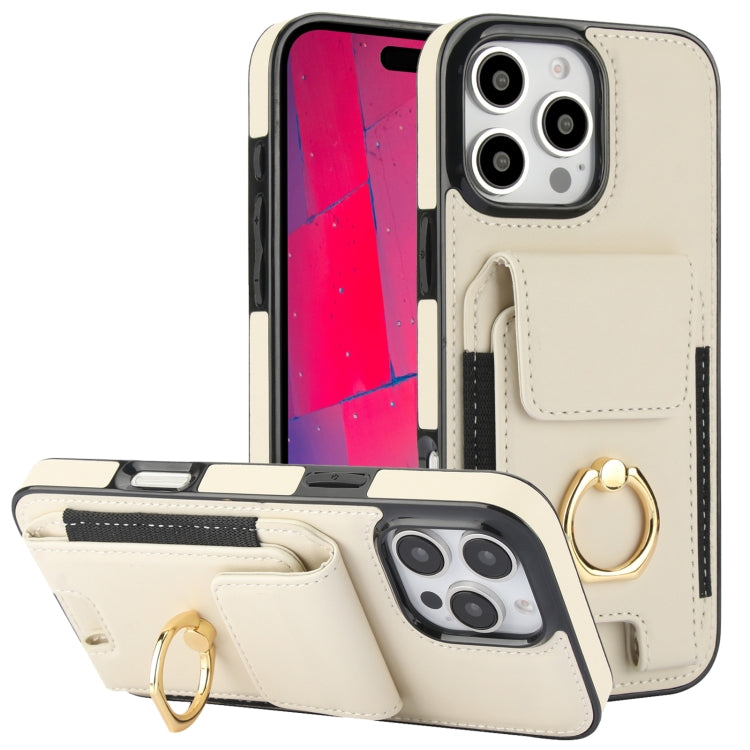 For iPhone 16 Pro Elastic Card Bag Ring Holder Phone Case(White) - iPhone 16 Pro Cases by PMC TechLife | Online Shopping South Africa | PMC TechLife | Buy Now Pay Later Mobicred