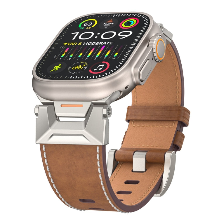 For Apple Watch Ultra 49mm Mecha Style Leather Watch Band(Dark Brown) - Watch Bands by PMC TechLife | Online Shopping South Africa | PMC TechLife