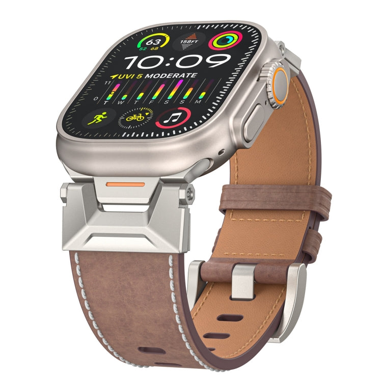 For Apple Watch Series 8 45mm Mecha Style Leather Watch Band(Coffee Oil Wax) - Watch Bands by PMC Jewellery | Online Shopping South Africa | PMC Jewellery