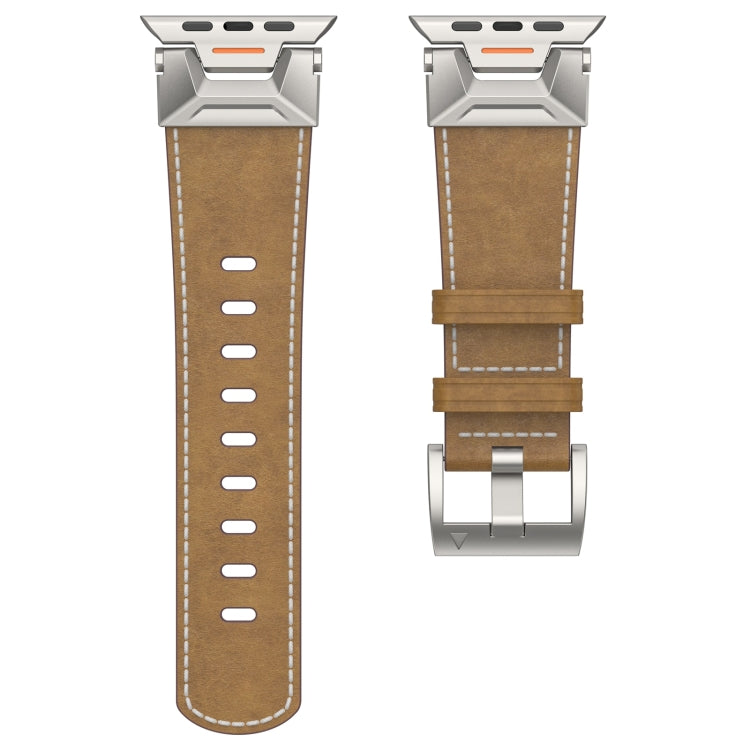 For Apple Watch Series 8 45mm Mecha Style Leather Watch Band(Light Brown) - Watch Bands by PMC Jewellery | Online Shopping South Africa | PMC Jewellery