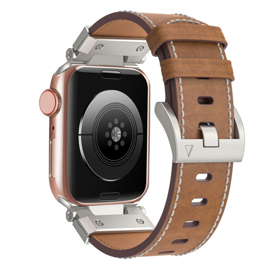 For Apple Watch Series 6 44mm Mecha Style Leather Watch Band(Dark Brown) - Watch Bands by PMC Jewellery | Online Shopping South Africa | PMC Jewellery