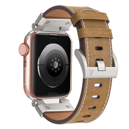 For Apple Watch Series 6 44mm Mecha Style Leather Watch Band(Light Brown) - Watch Bands by PMC Jewellery | Online Shopping South Africa | PMC Jewellery