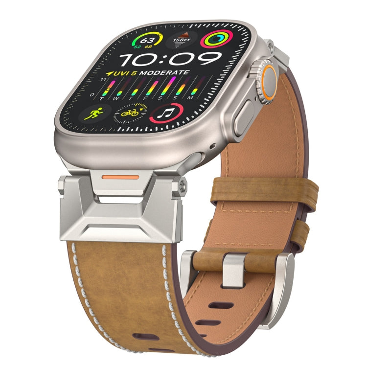 For Apple Watch Series 5 44mm Mecha Style Leather Watch Band(Light Brown) - Watch Bands by PMC TechLife | Online Shopping South Africa | PMC TechLife