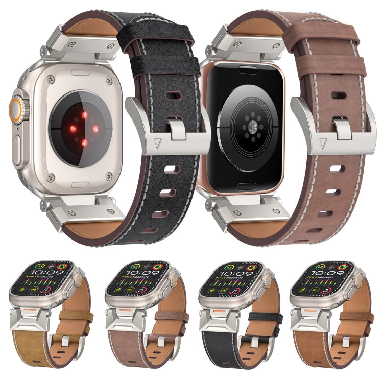 For Apple Watch Series 4 44mm Mecha Style Leather Watch Band(Light Brown) - Watch Bands by PMC TechLife | Online Shopping South Africa | PMC TechLife