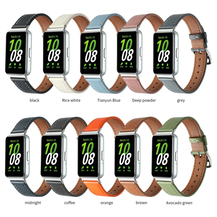 For Samsung Galaxy Fit 3 Sewing Thread Genuine Leather Watch Band(Orange) - Watch Bands by PMC TechLife | Online Shopping South Africa | PMC TechLife | Buy Now Pay Later Mobicred
