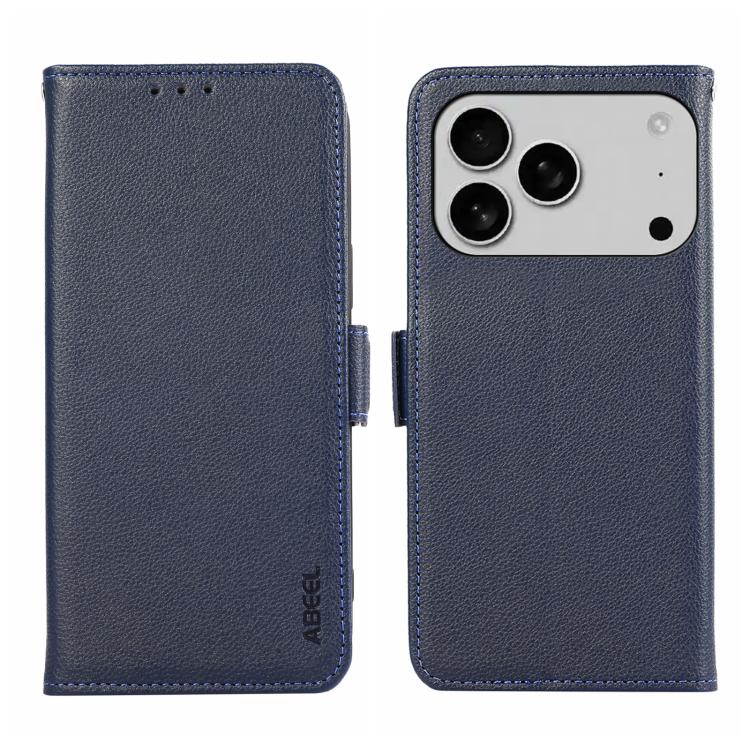 For iPhone 17 Pro Max ABEEL Side-Magnetic Litchi Pattern Leather RFID Phone Case(Blue) - free shipping - PMc TechLife - Order now!