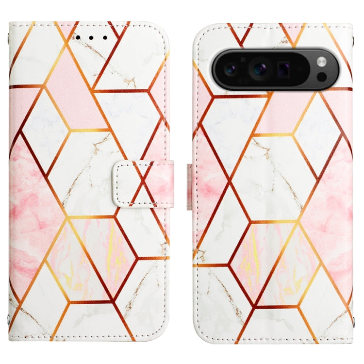For Google Pixel 9 Pro PT003 Marble Pattern Flip Leather Phone Case(Pink White) - Google Cases by PMC TechLife | Online Shopping South Africa | PMC TechLife | Buy Now Pay Later Mobicred